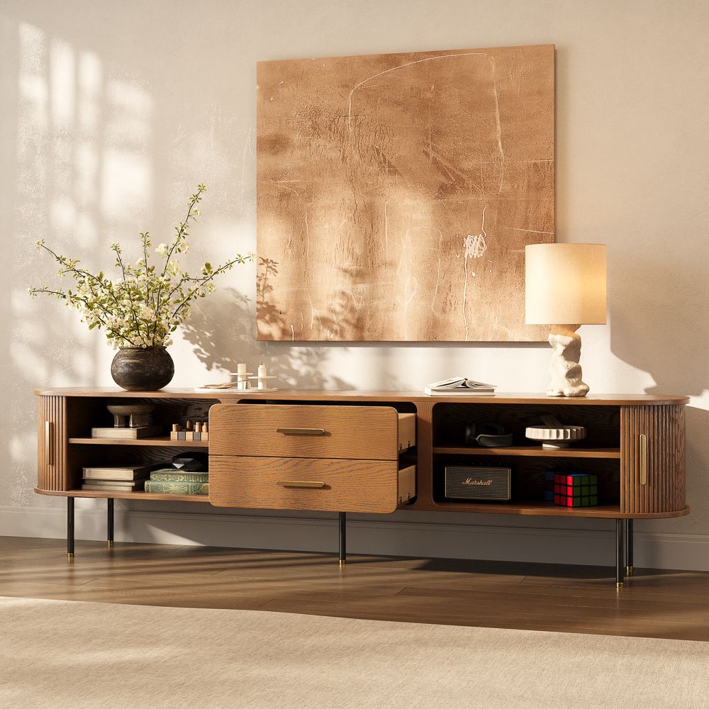 Perfect for 85 Inch TV Walnut Color Plywood TV Stands