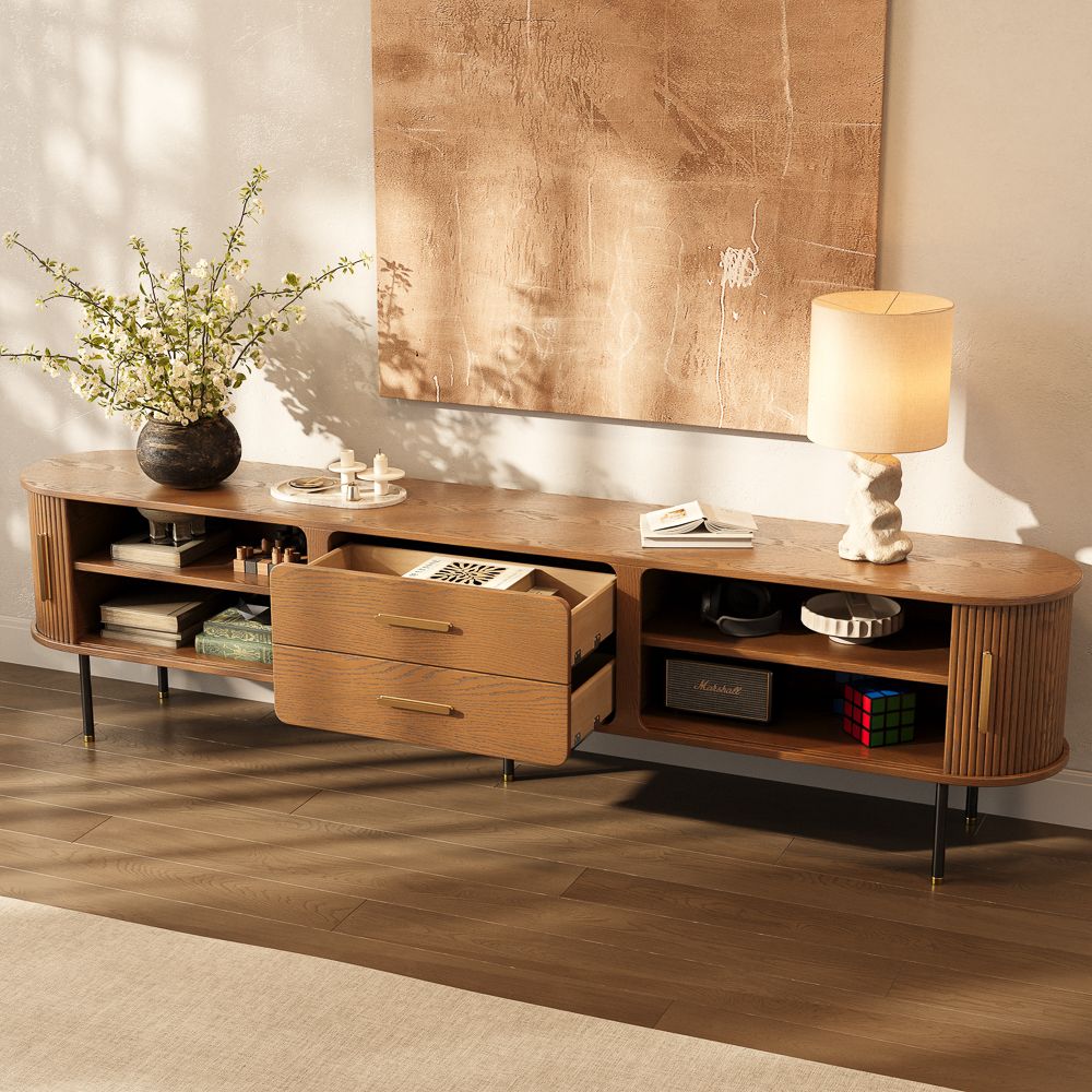 with Drawers Walnut Color Plywood TV Stands