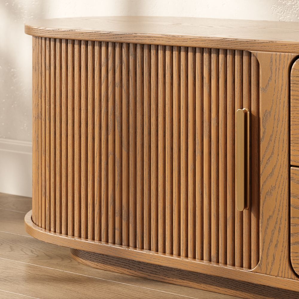 Fluted Walnut Color Plywood TV Stands