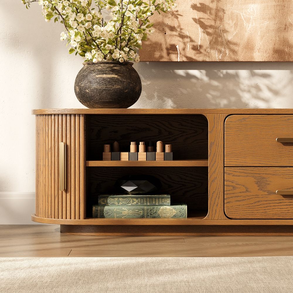 with Drawers Walnut Color Plywood TV Stands