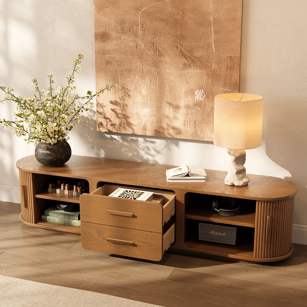 Sliding Door Walnut Color Plywood TV Stands