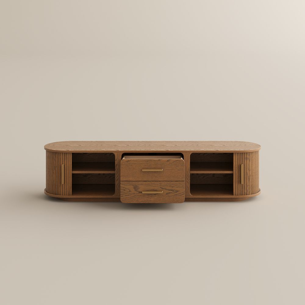 Sliding Door Walnut Color Plywood TV Stands