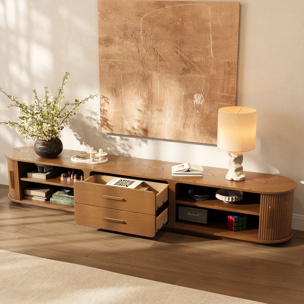 Perfect for 85 Inch TV Walnut Color Plywood TV Stands