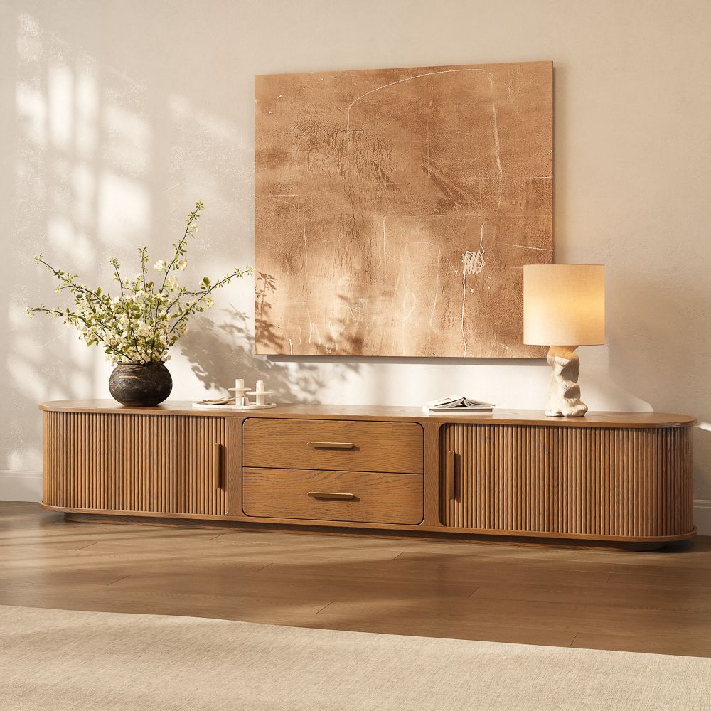 with Storage Walnut Color Plywood TV Stands