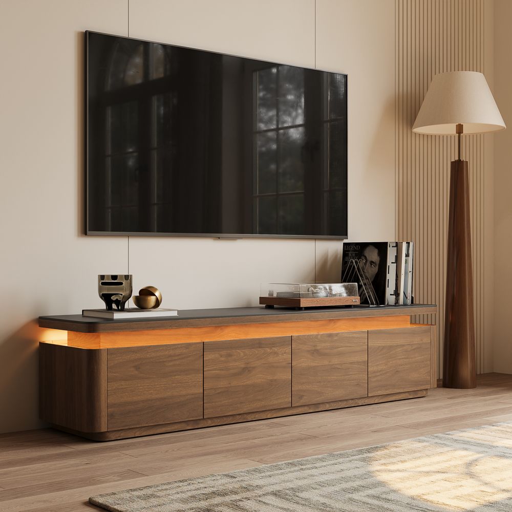 with Cabinets Walnut & Black MDF TV Stands