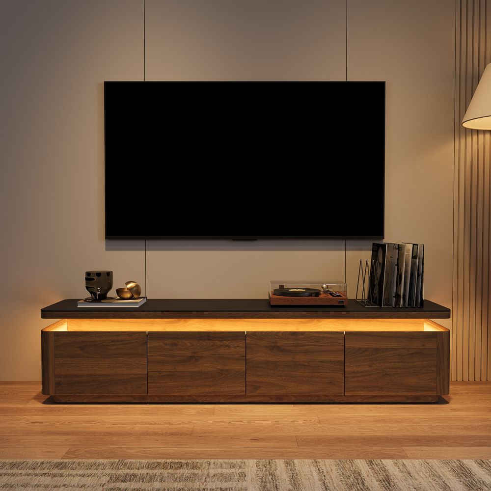 Sintered Stone Walnut & Black MDF TV Stands
