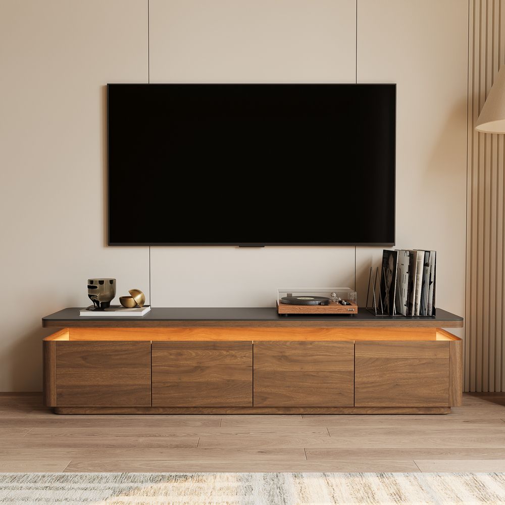 with Cabinets Walnut & Black MDF TV Stands