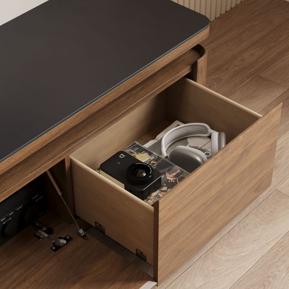 Sintered Stone Walnut & Black MDF TV Stands