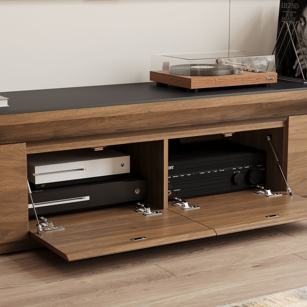 On the Ground Walnut & Black MDF TV Stands