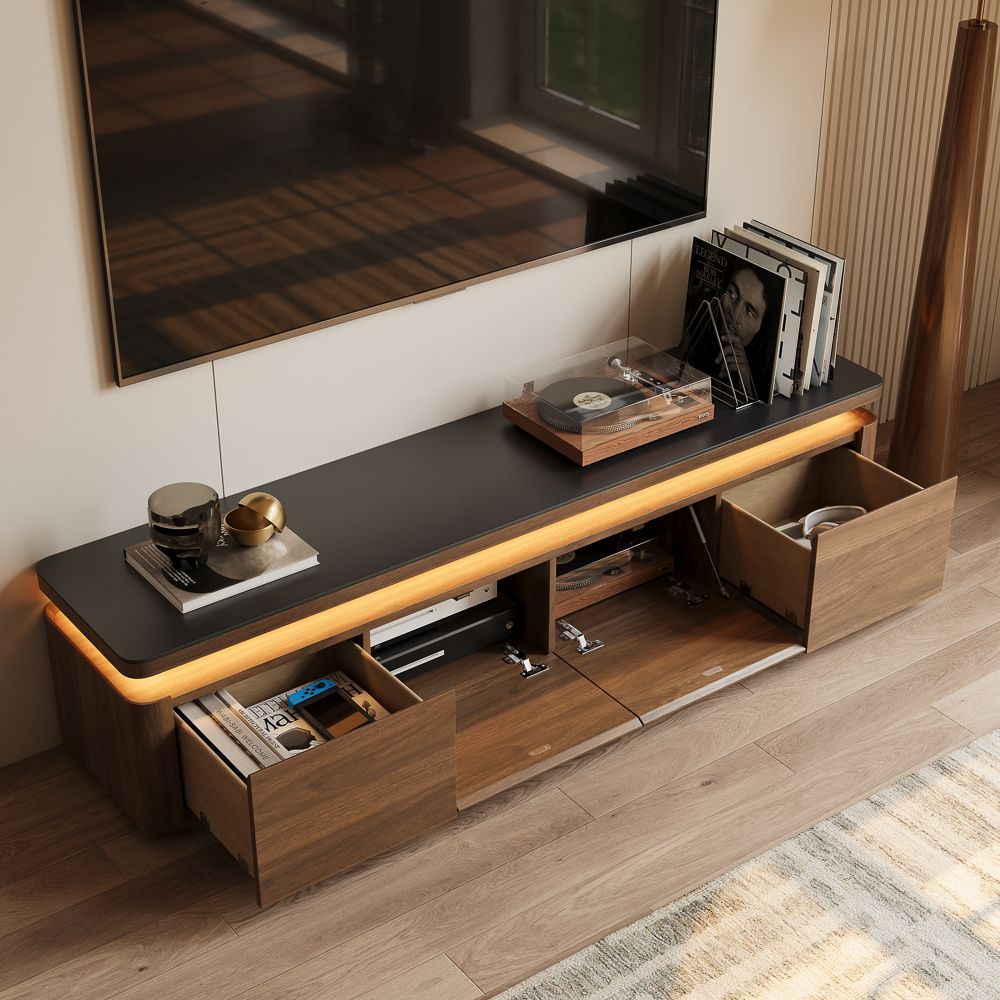 Mid Century Modern Walnut & Black MDF TV Stands