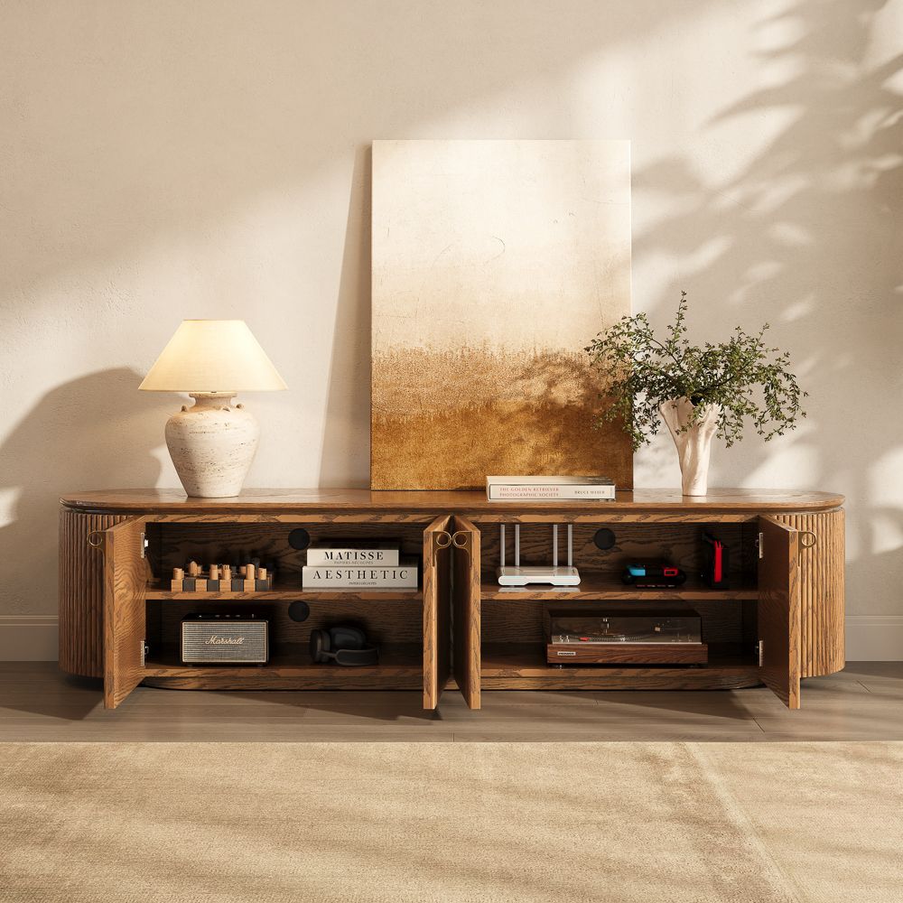 Ash Wood Walnut Color Plywood TV Stands