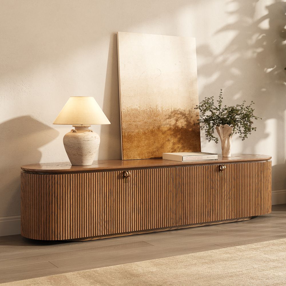Perfect for 75 Inch TV Walnut Color Plywood TV Stands