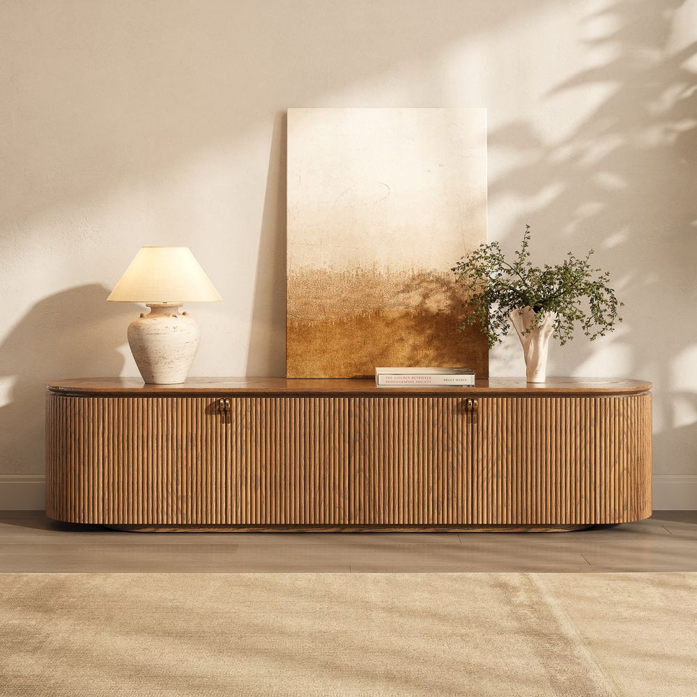 Perfect for 75 Inch TV Walnut Color Plywood TV Stands