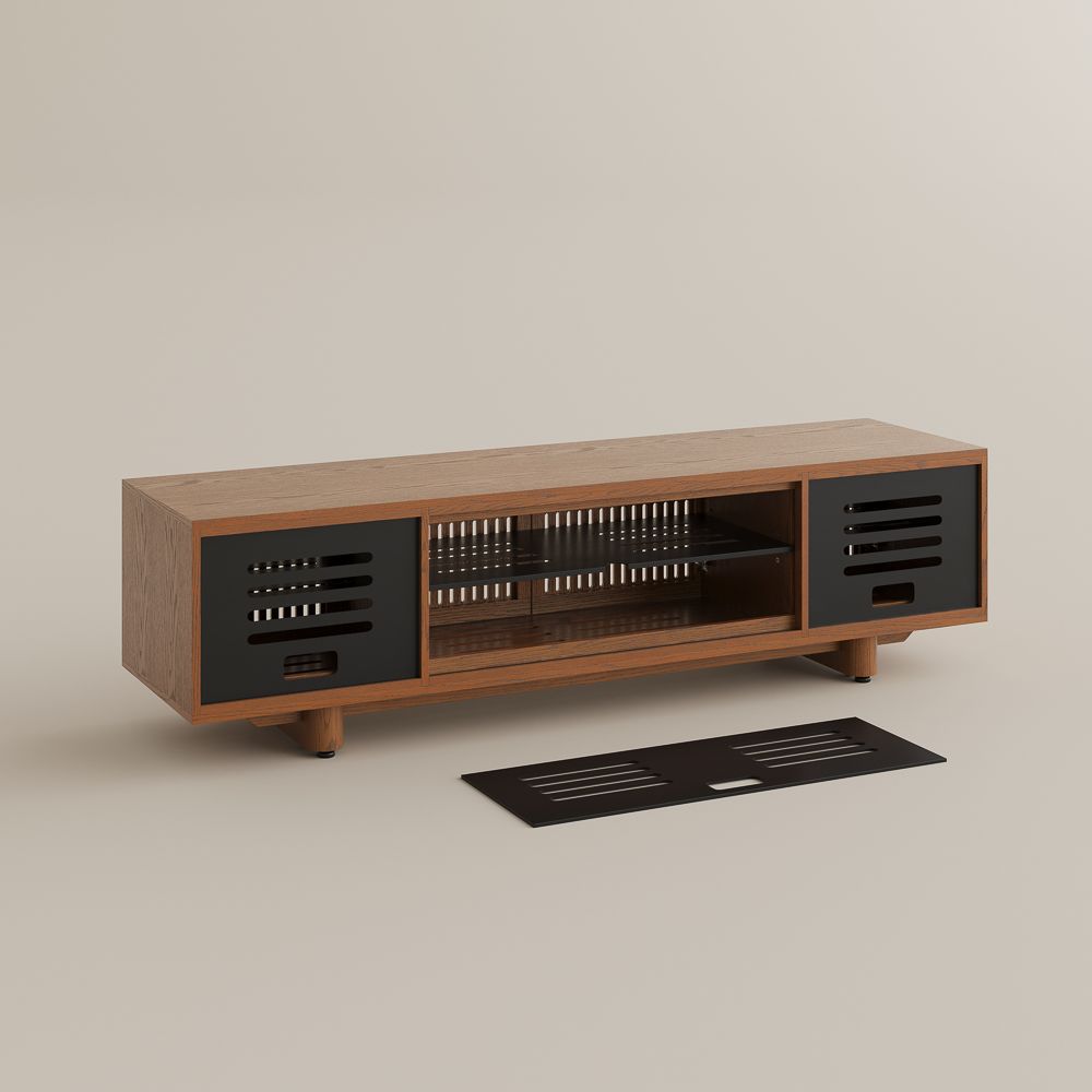 Slatted Design Walnut Color MDF TV Stands