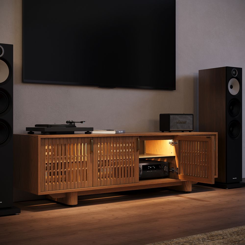 with LED Lights Walnut Color MDF TV Stands