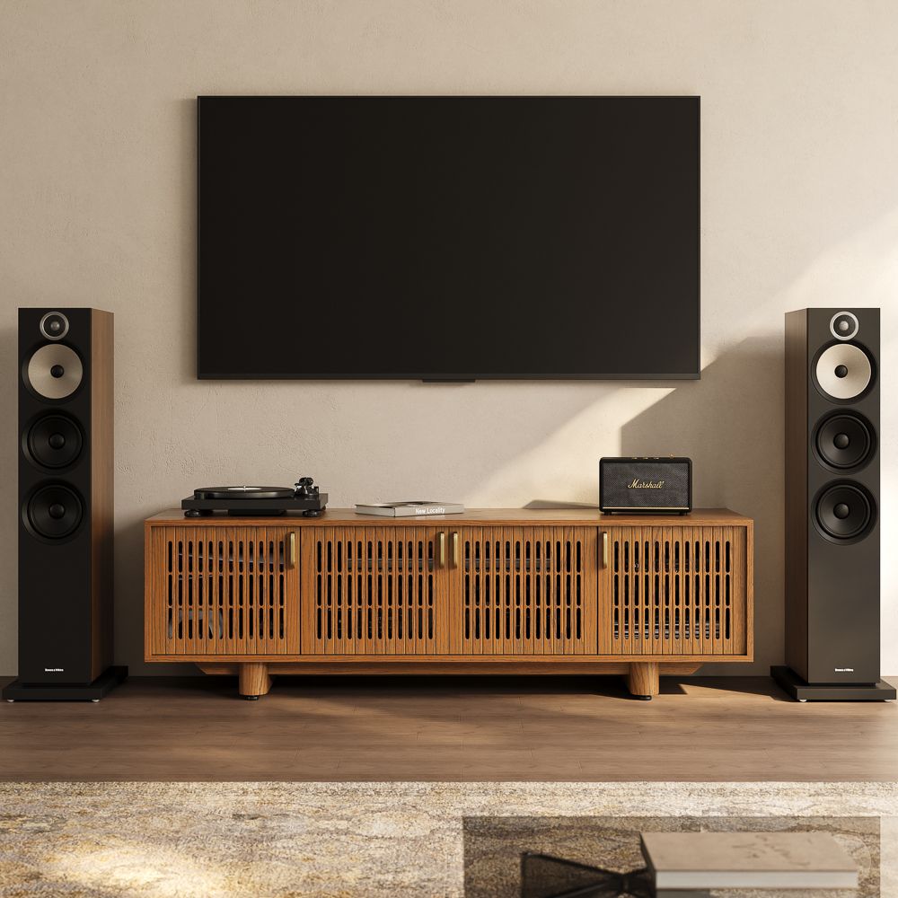 Sliding Door Walnut Color MDF TV Stands