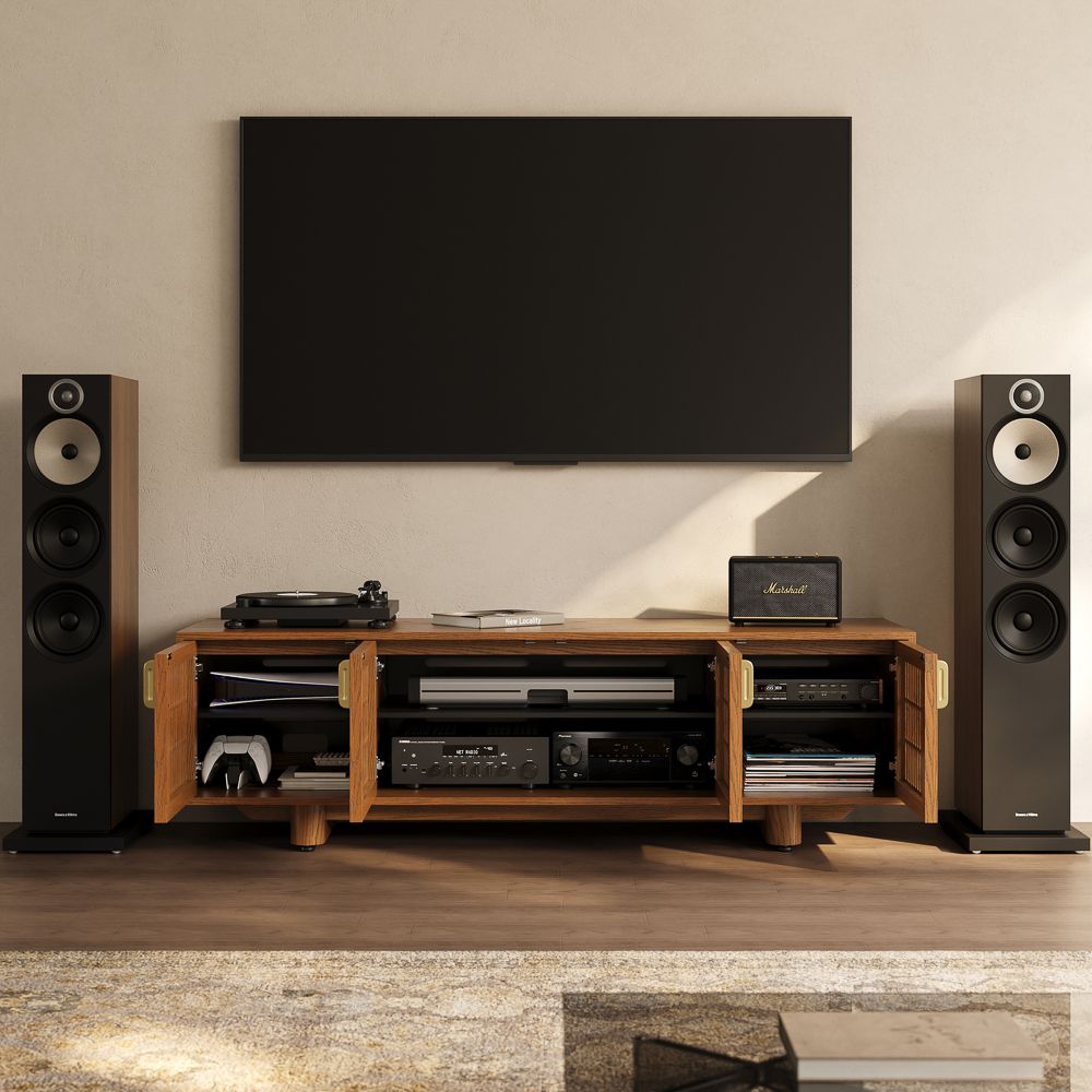 with Doors Walnut Color MDF TV Stands