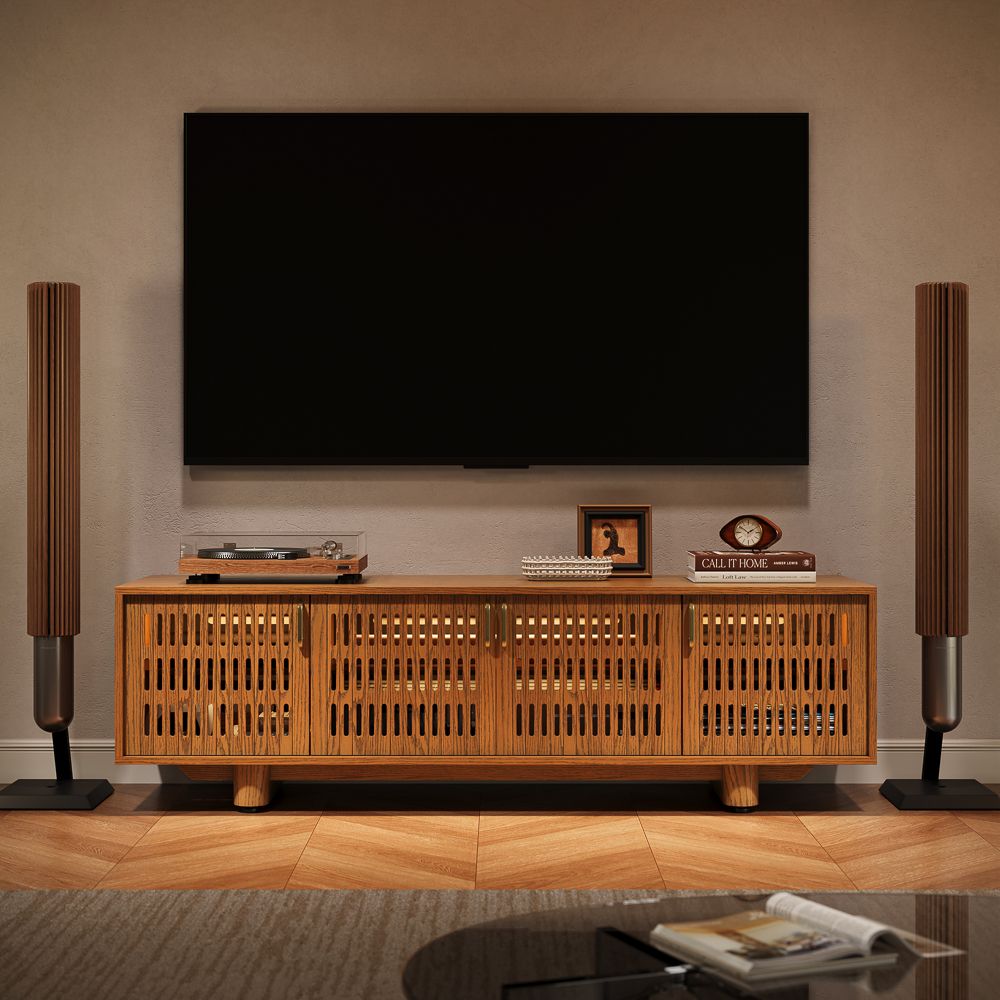 with LED Lights Walnut Color MDF TV Stands