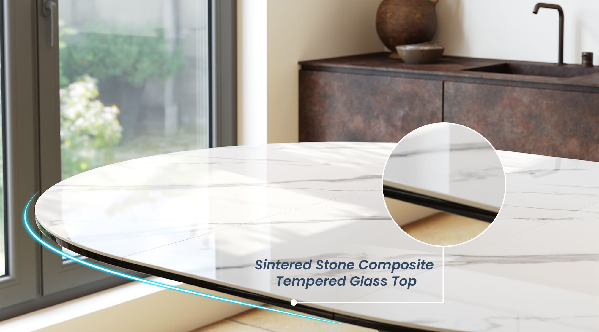Sintered Stone Composite Tempered Glass Tabletop