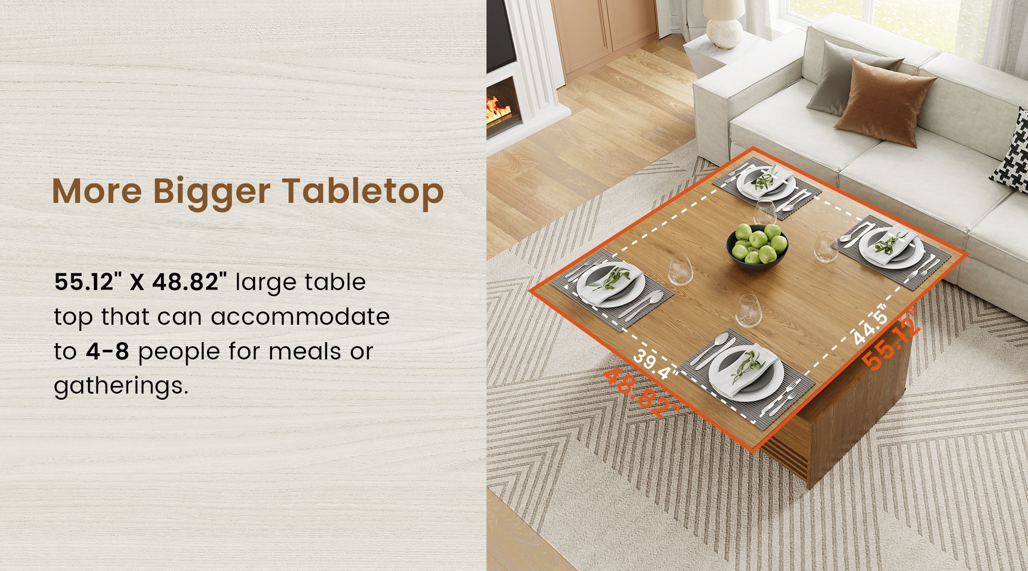 Spacious Tabletop for Gatherings