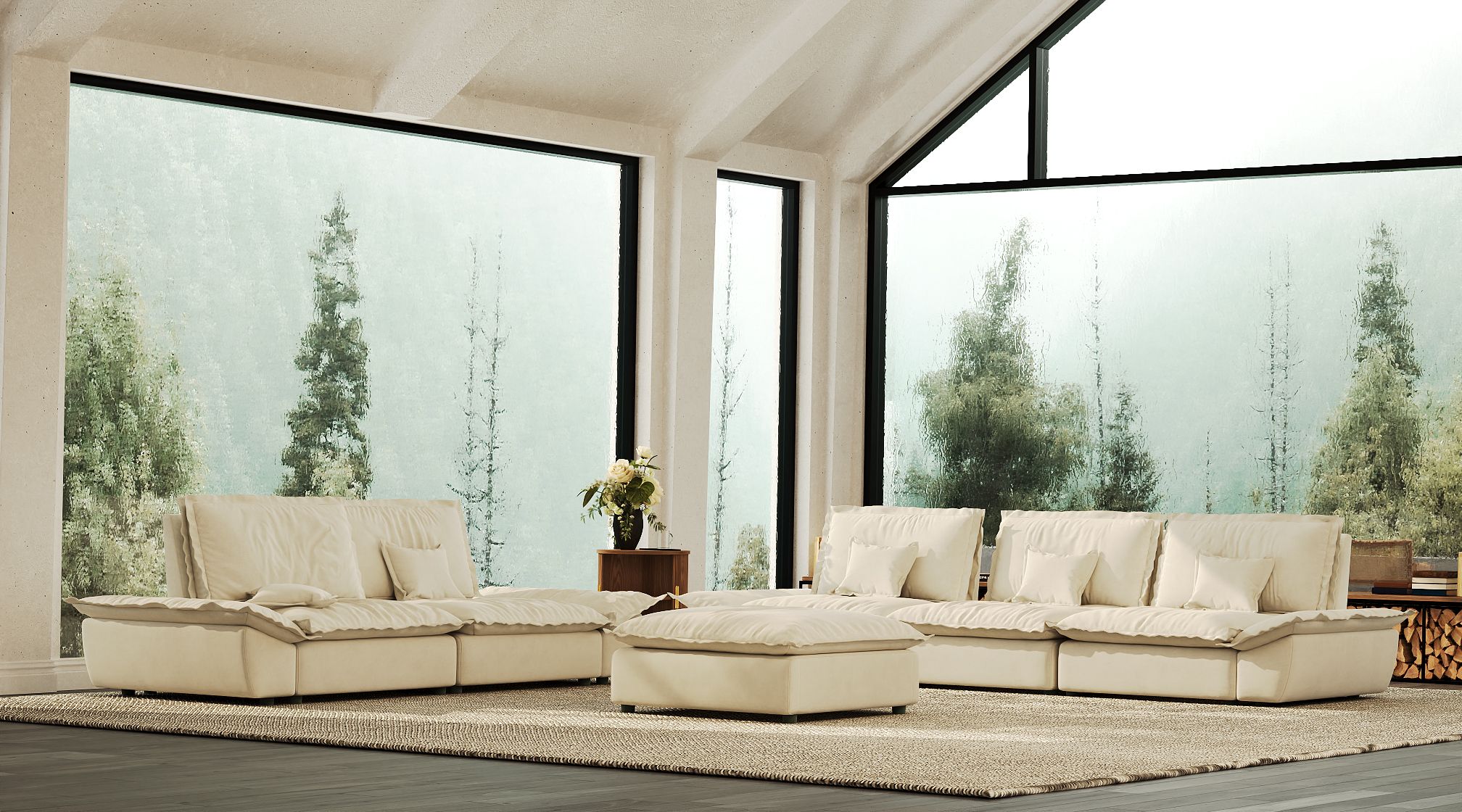 Adjustable Backrest Modular Sofa Set with Ottoman