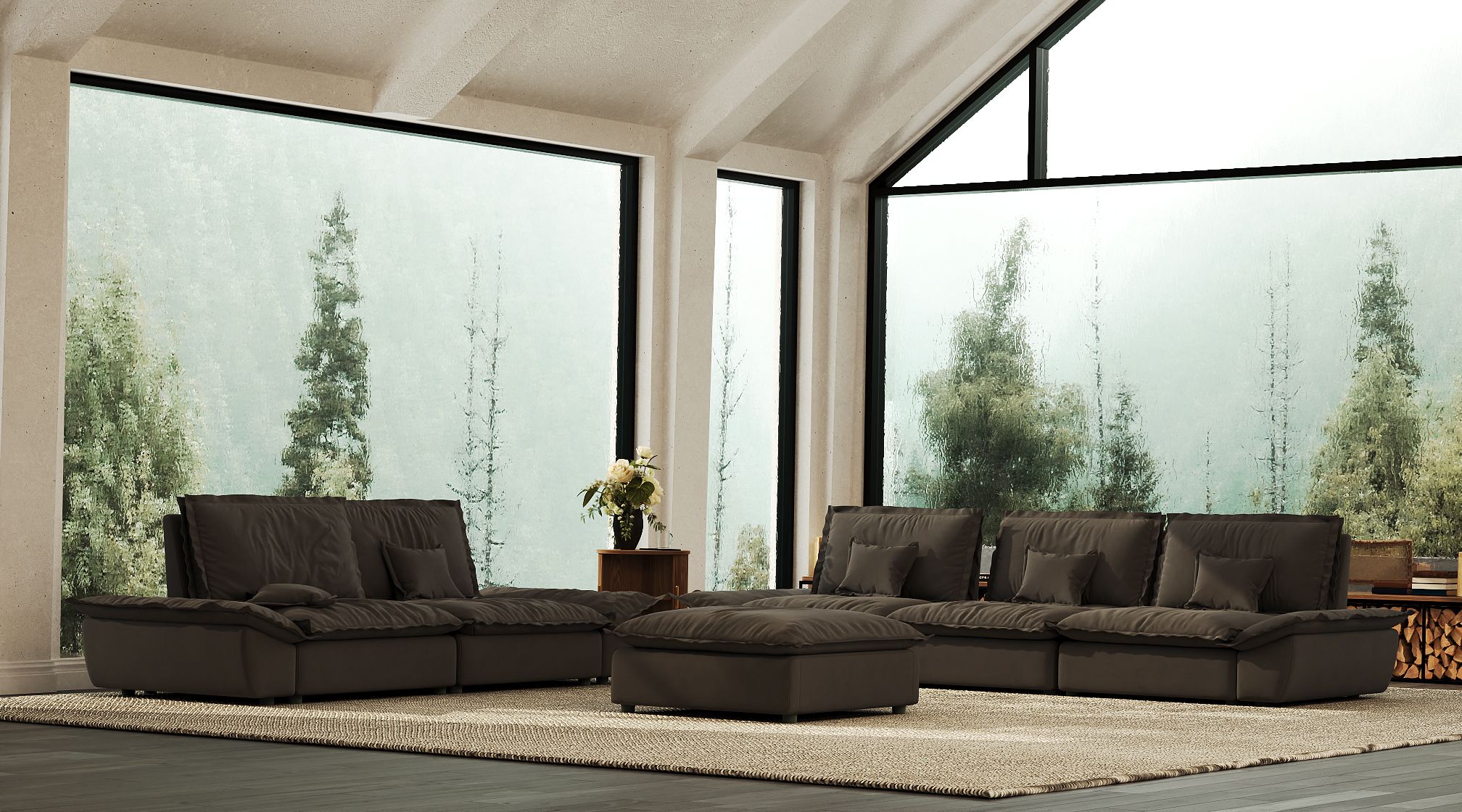 Adjustable Backrest Modular Sofa Set with Ottoman