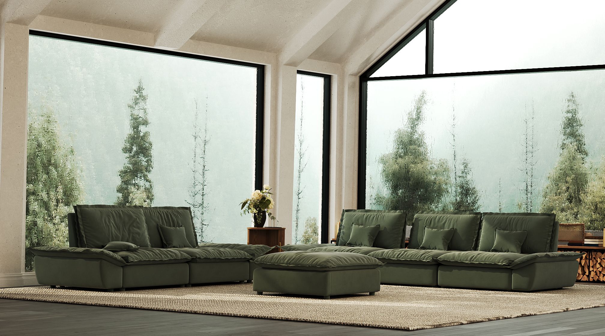 Adjustable Backrest Modular Sofa Set with Ottoman