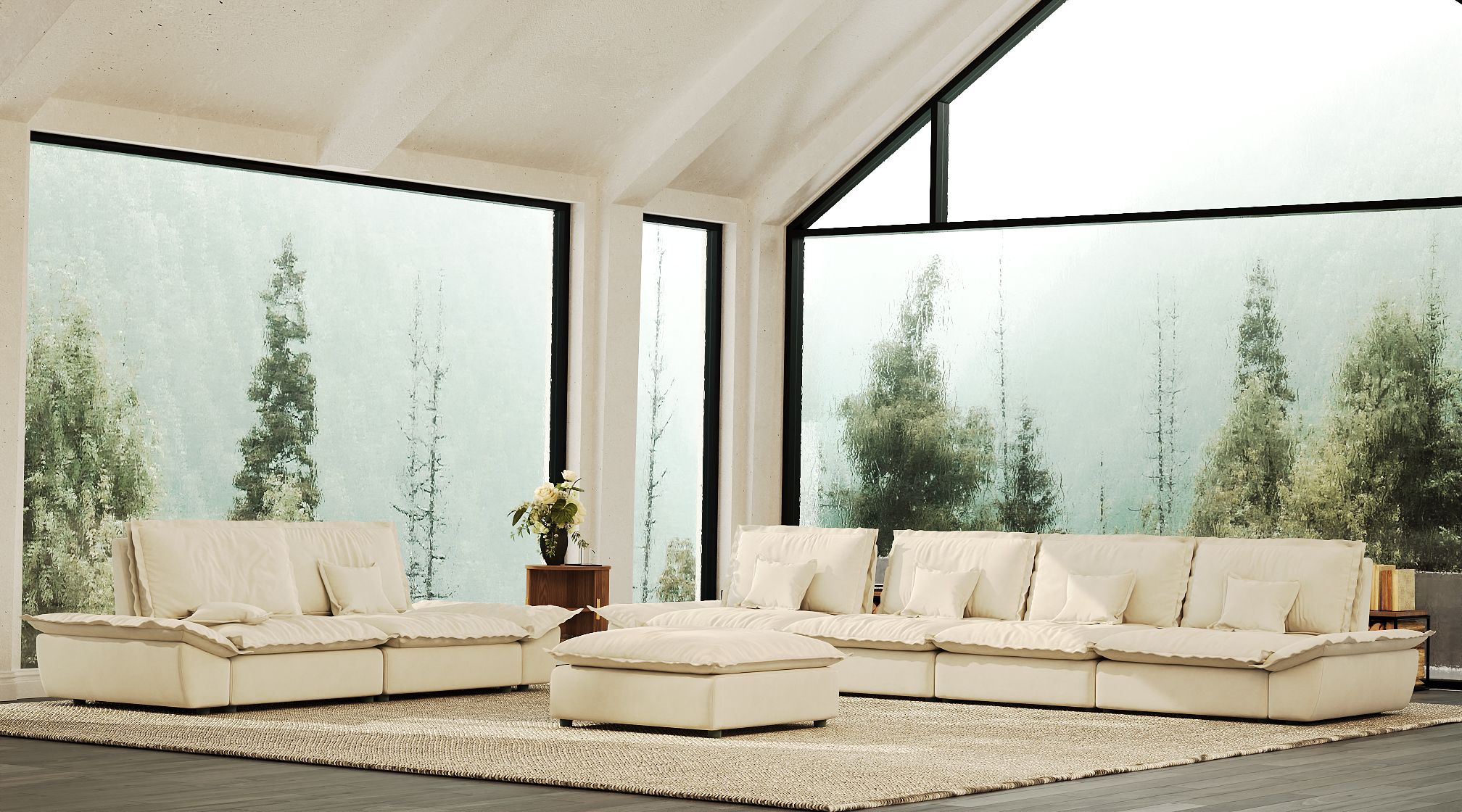 Adjustable Backrest Modular Sofa Set with Ottoman