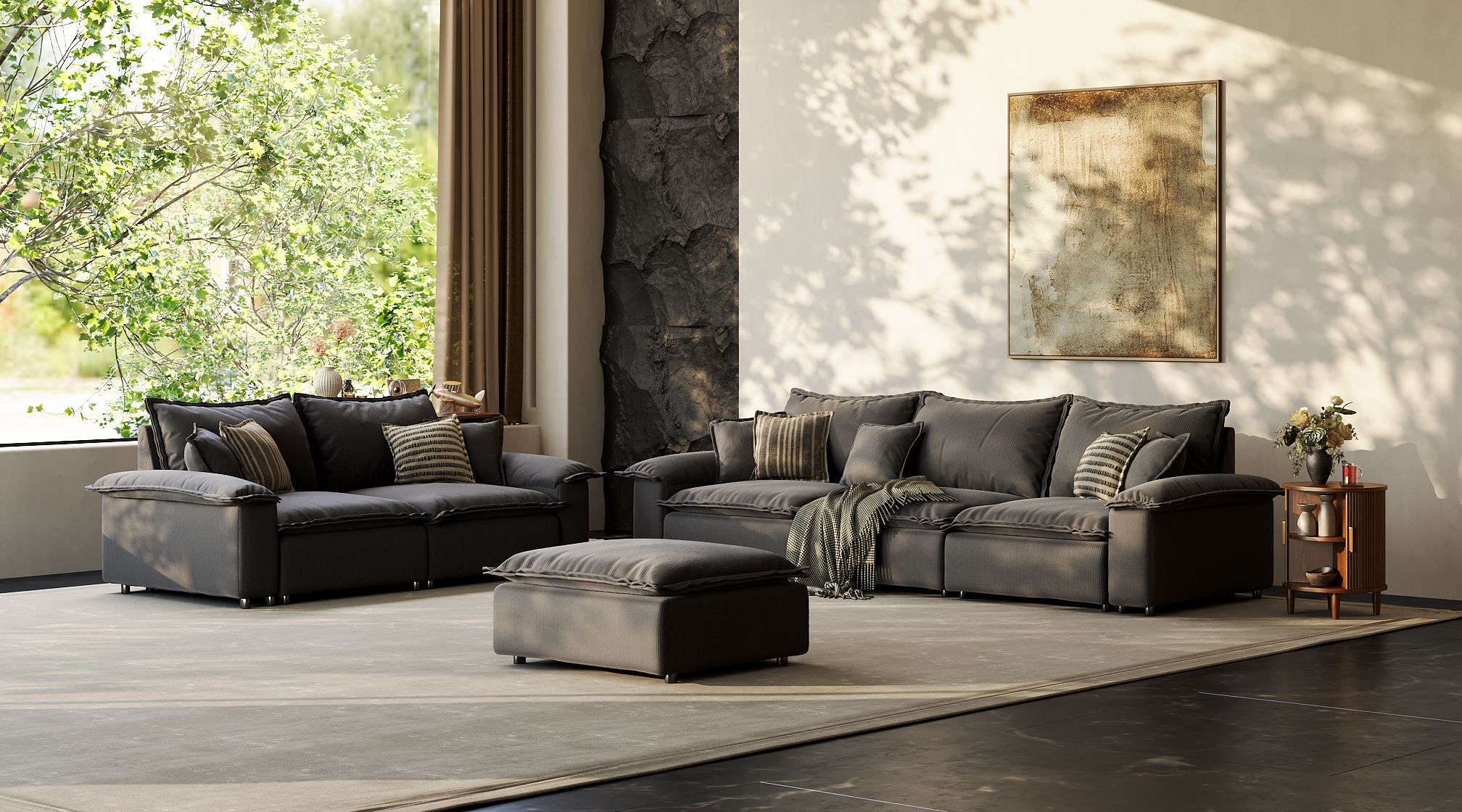 Super Soft Corduroy Modular Sofa Set with Ottoman