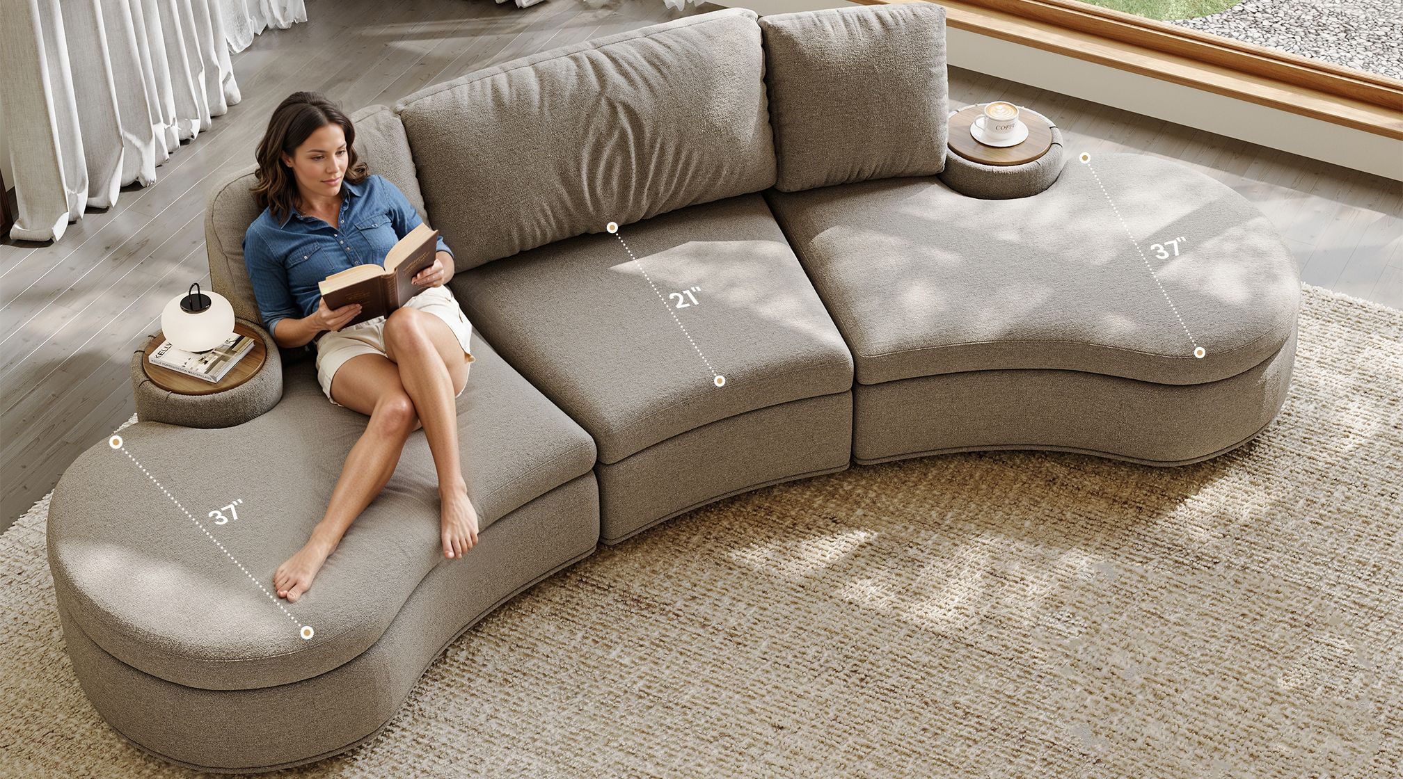 Convenient Side Tables and Deep Seat Comfort