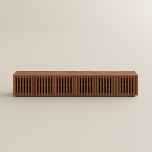 Meuble TV 6 portes effet bois foncé 240 cm