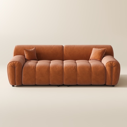 Orange Velvet Tufted Sofa Mid Century with Deep Seat and Pet Friendly Fabric