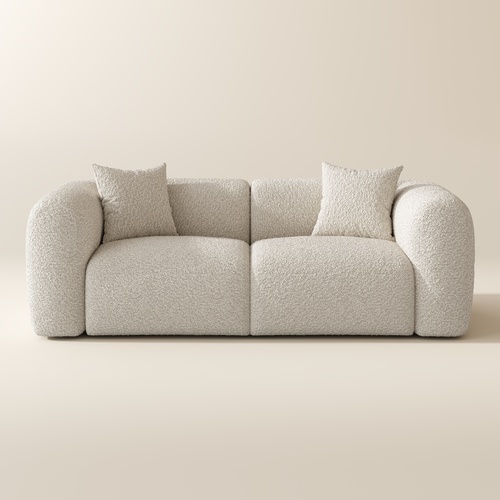 Minimalist Couch 2-3 Seater Vintage Boucle Beige Lounge Sofa
