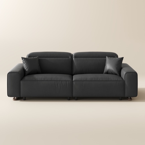 250cm Modern 2–3 Seater Black Eco PU Leather Sofa with Adjustable Headrests – Water-Repellent & Scratch-Resistant for Living Room or Apartment