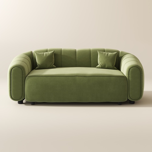 93''Modern 2–3 Seater Curved Green Velvet Sofa