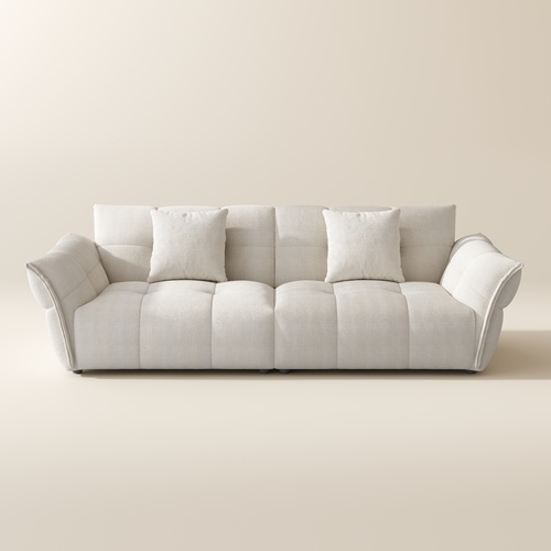 270cm Modern Tufted Sofa with Cotton and Linen Fabric