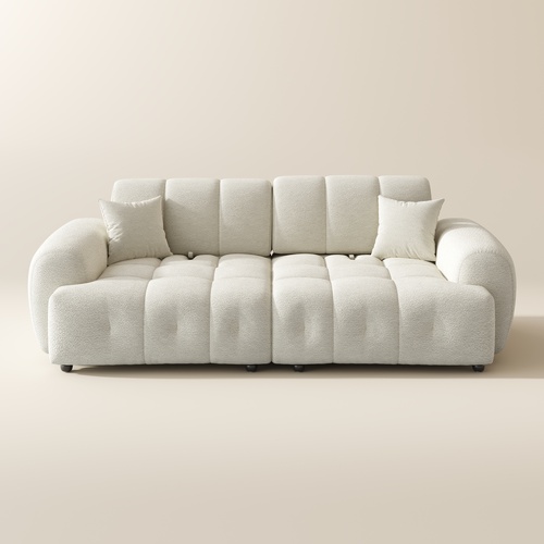 250cm Cream Chenille Sofa Waterproof Modular Loveseats with Adjustable Cushion