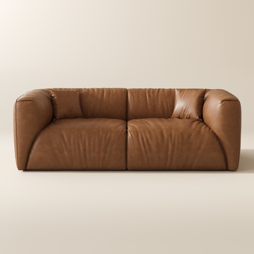 230cm Brown Genuine Leather Loveseat Sofa Mid Century Modern Couch