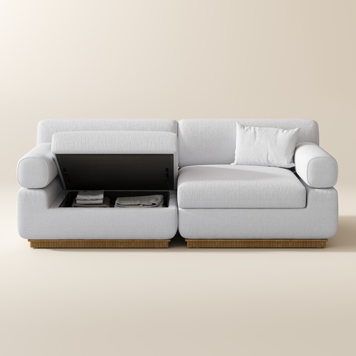 213cm Storage Modular Sofa with Block Arm Chenille Sectional Sleeper Couch Mid Century Modern