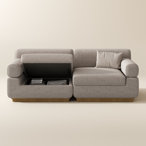 84 Inch Waterproof Chenille Storage Sofa Modular Modern Khaki Couch with Block Arms