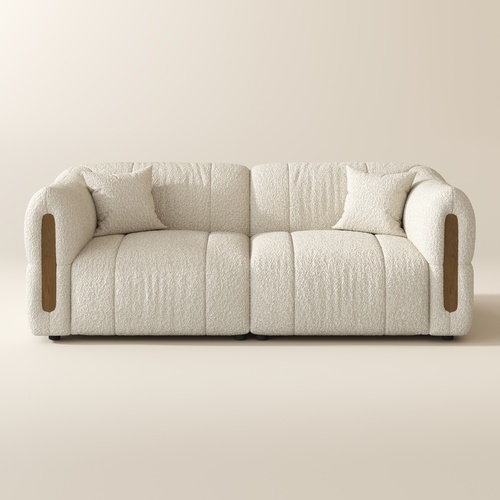 84 Inch Modern Boucle Sofa Beige Loveseats with Solid Wood Details
