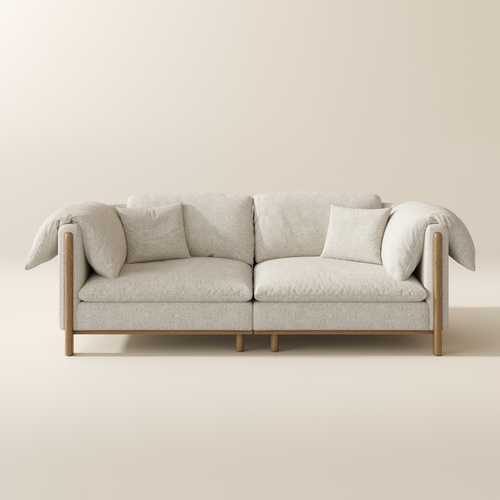 97inch  Removable Cushions Sofa in Water-Resistant Cotton-Linen with Solid Wood Legs