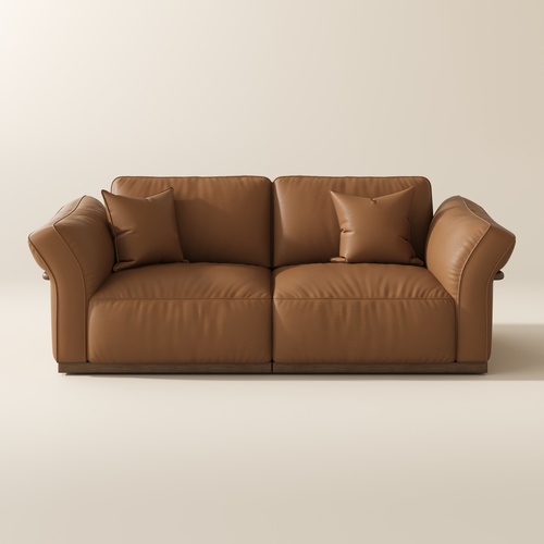 Brown Genuine Leather Modular Sofa with Solid Wood Frame