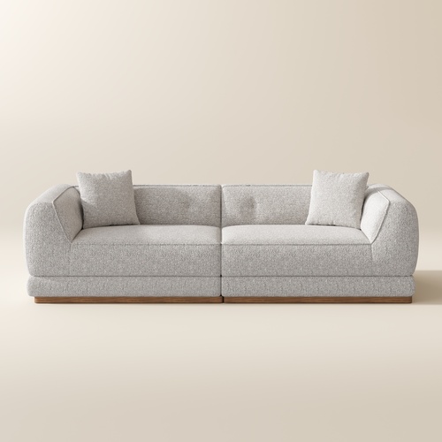 110 inch Wide Chenille Sofa with Solid Wood Base in Light Gray