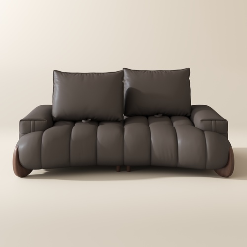 85 Inch Brown Leather Sofa with Adjustable Cushions Spill-Proof & Scratch-Resistant