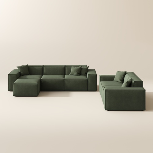 2-3 Seater Green Modern Modular Sofa Set with Ottoman