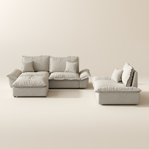 1-2 Seater Modern Sleeper Beige Sofa Set with Ottoman