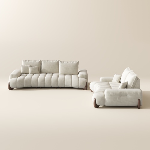 5-3 Seater Mid Century Beige Pet-Friendly Fabric Sofa Set with Adjustable Cushions