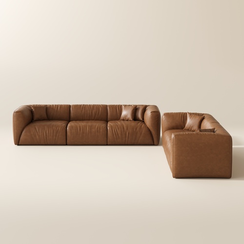 2+3 Seater Brown Spill-Resistant Performance Leather Sofa Set