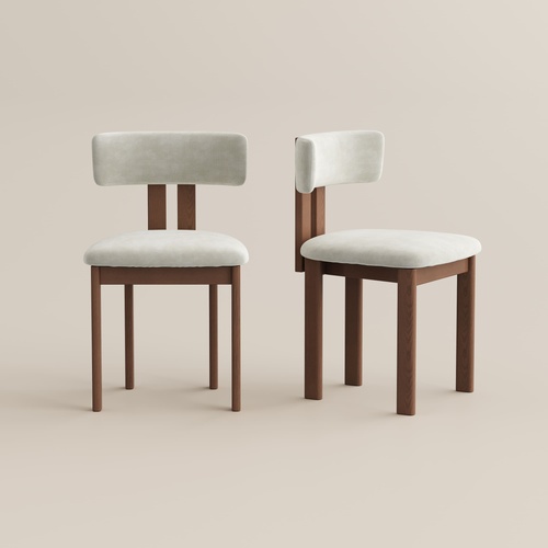 Mid-Century Modern Cotton Linen Wood Dining Chairs Set of 2